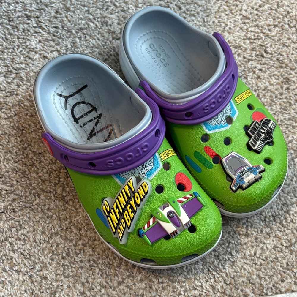 Toy Story CROCS Kids in Green and Purple with Space Theme